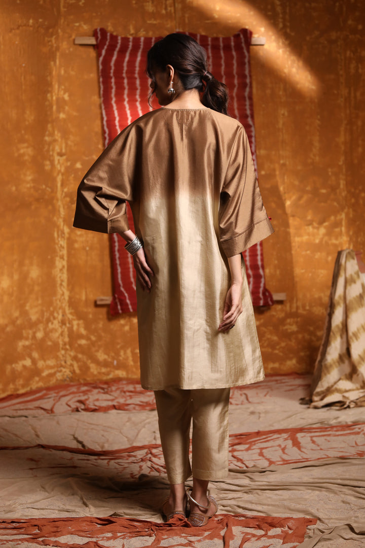 Beige Silk straight pants