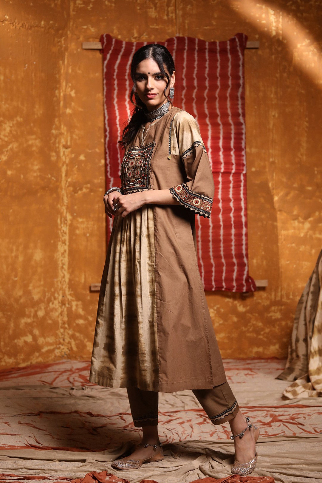 Brown Beige Colour Patch Kurta