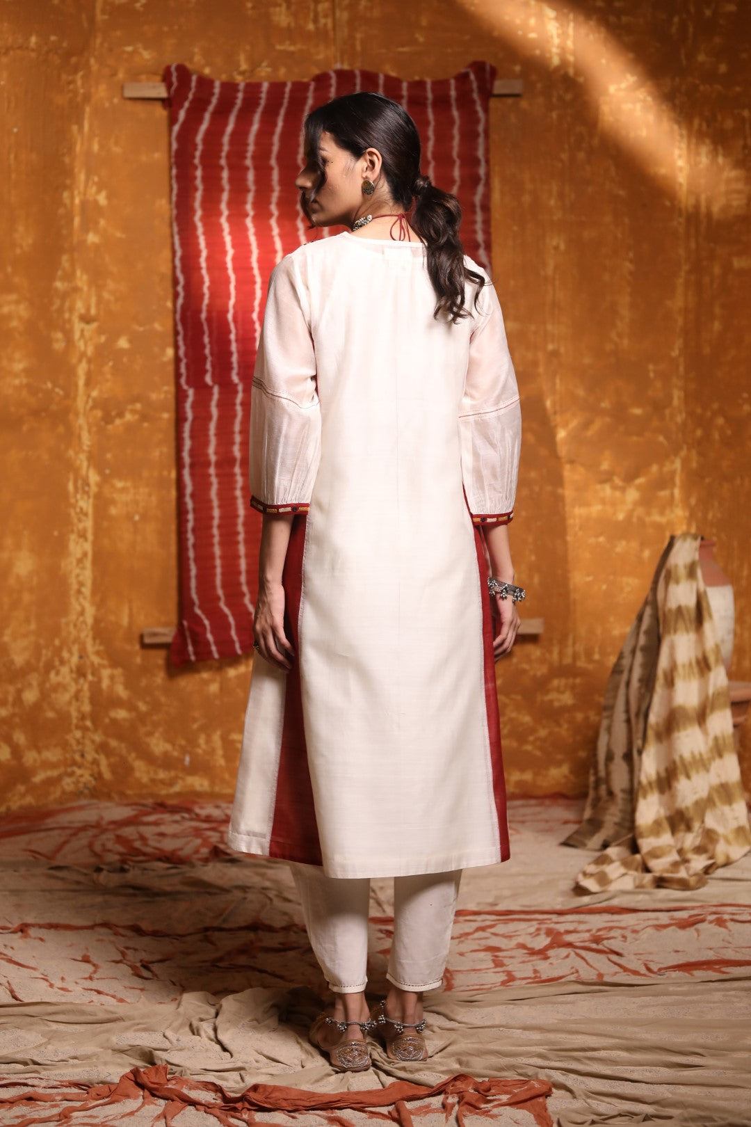 Color Block Tribal Embroidery Kurta Set