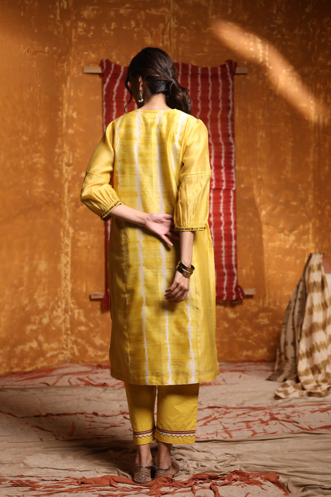 Mustard V-Neck Tie Dye Kurta