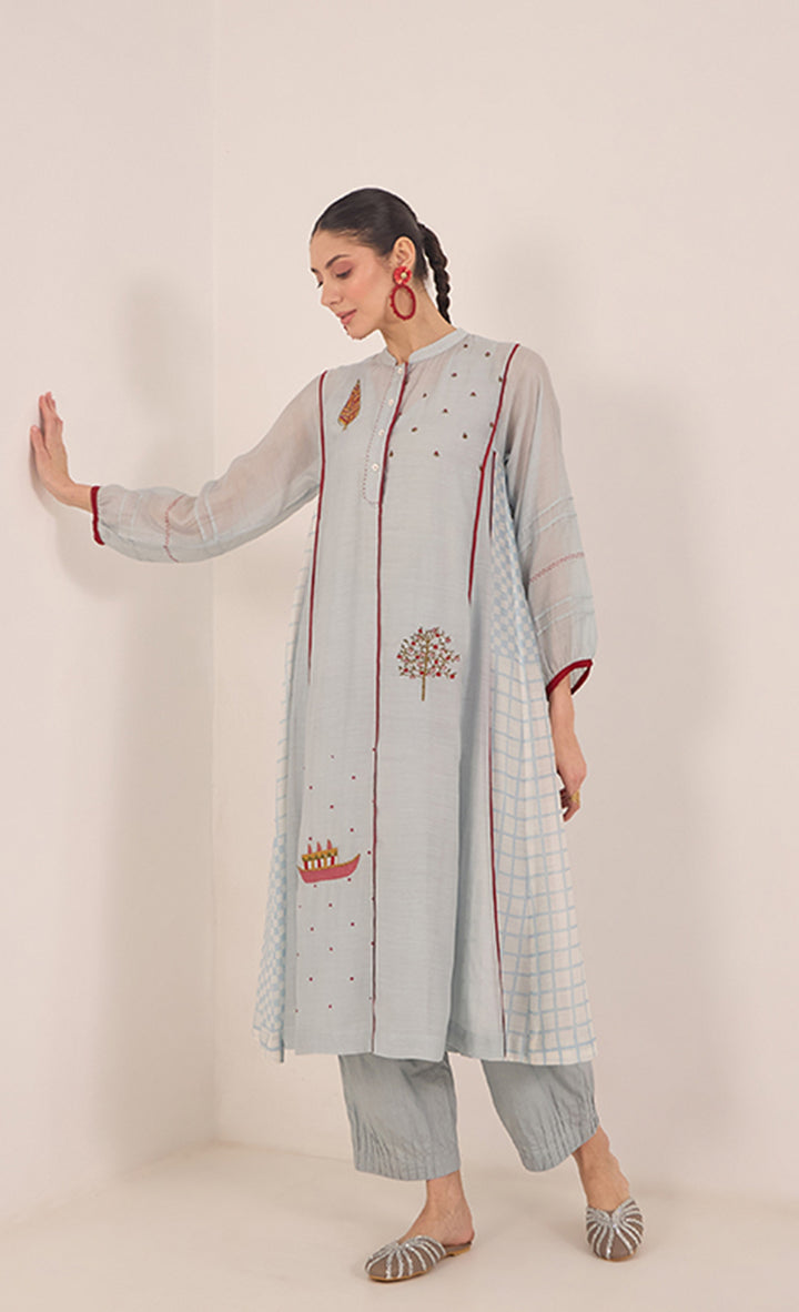 Red check festive kurta