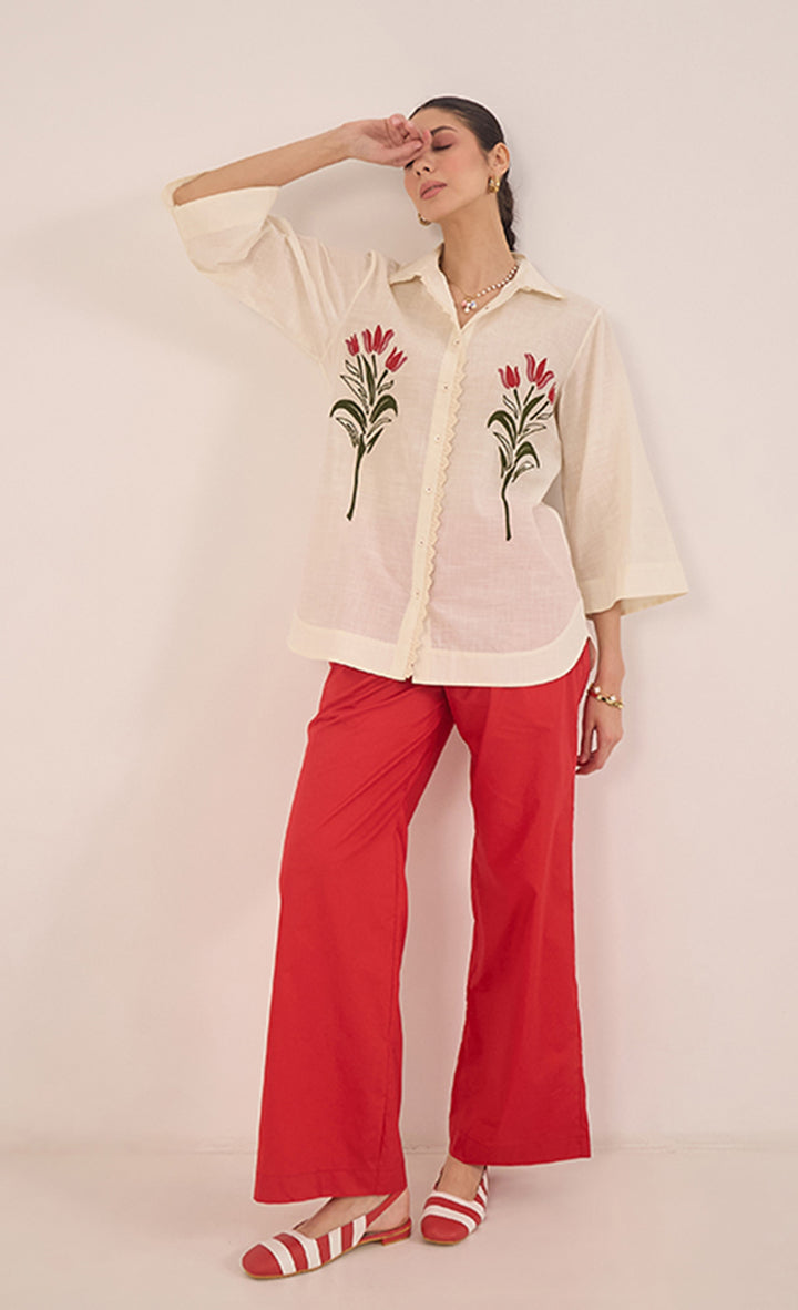 DAL: COTTON WIDE LEG PANTS - RED