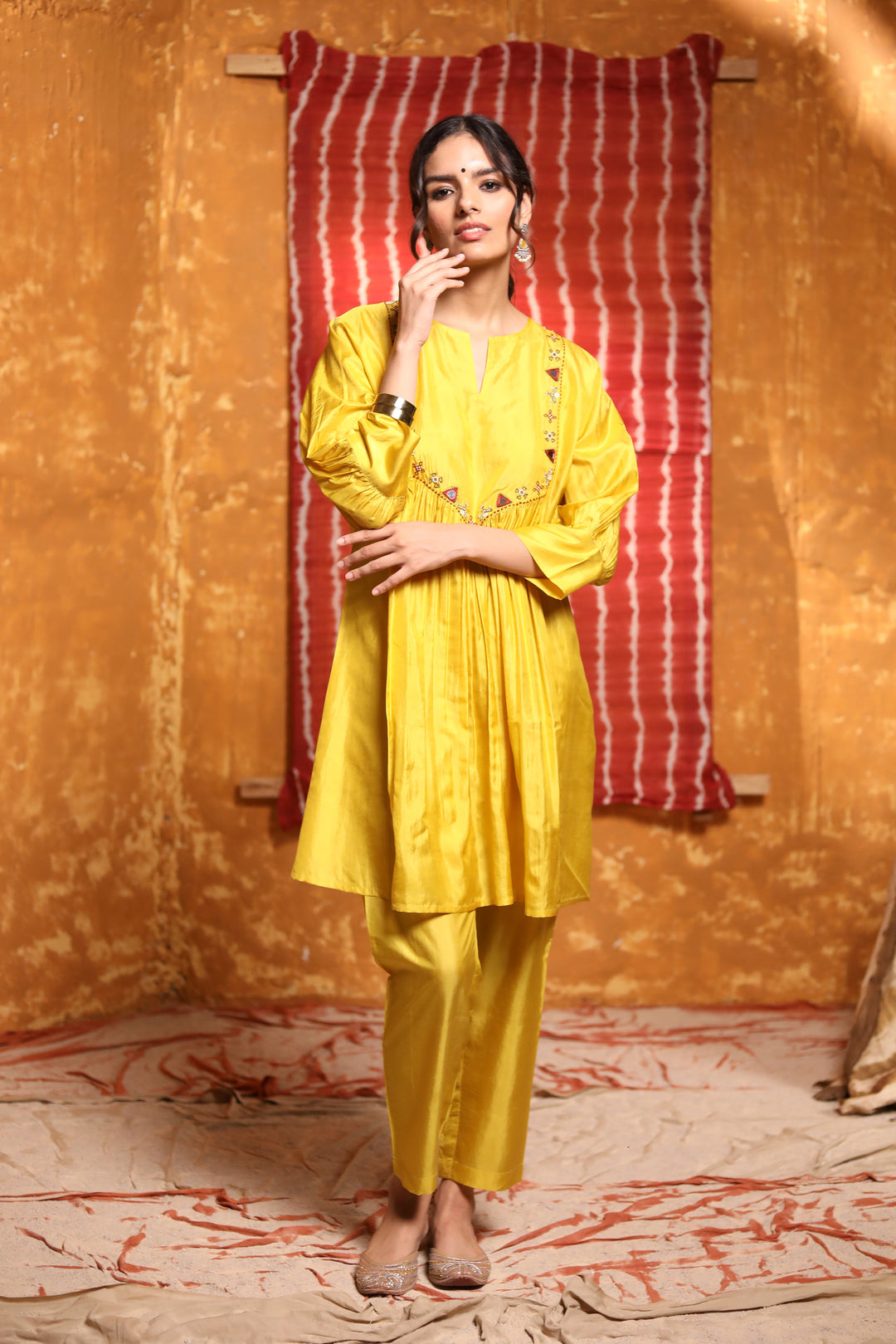 Silk Cape with Studded tribal Motifs cape
