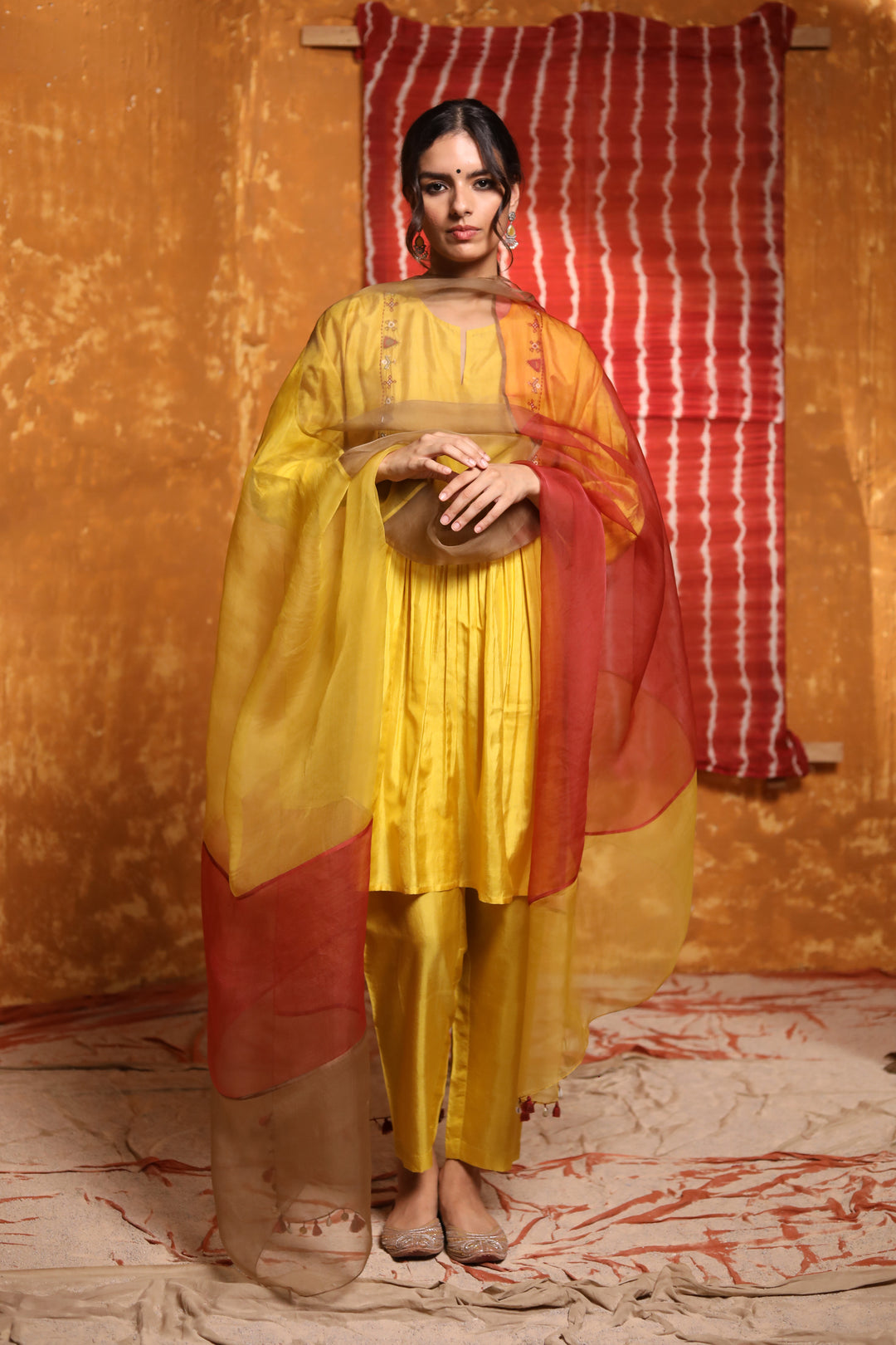 Mustard Silk Straight Pant