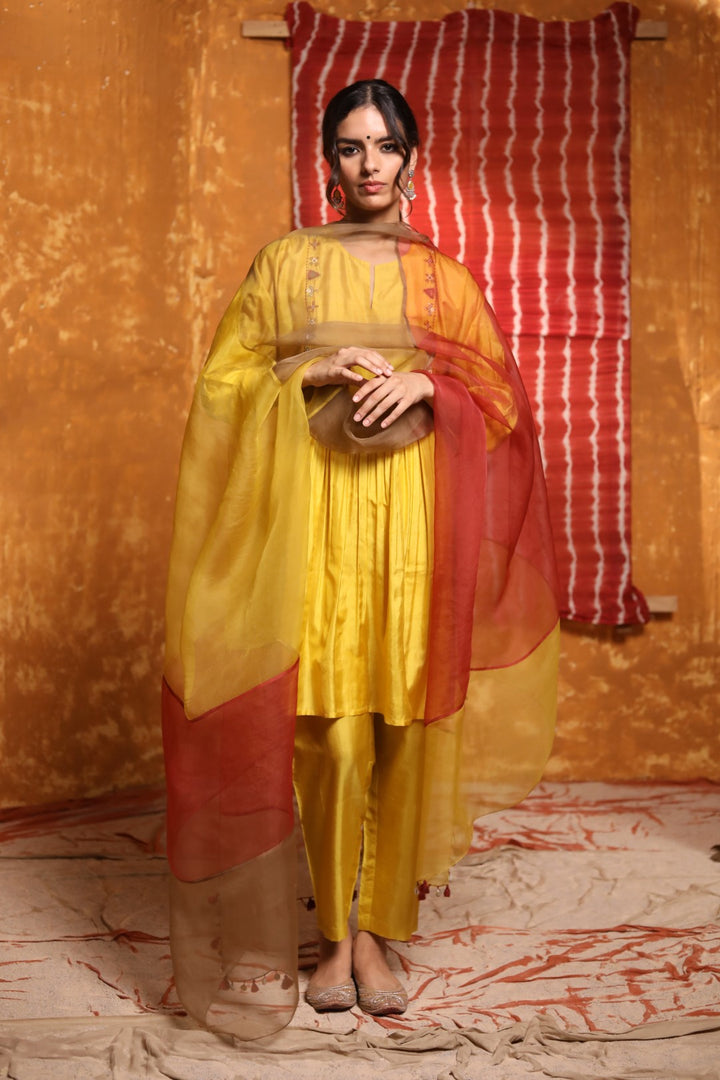 Mustard Silk Straight Pant