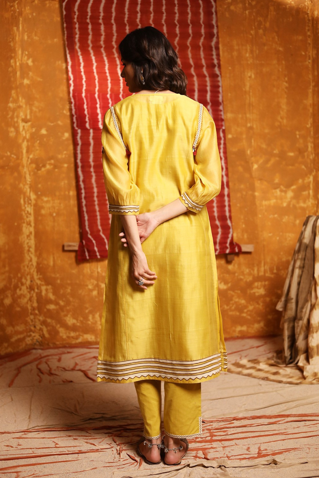 Mustard Triangle Applique Work Kurta