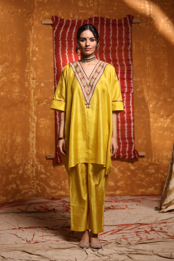 Mustard Silk Wide Leg Pant