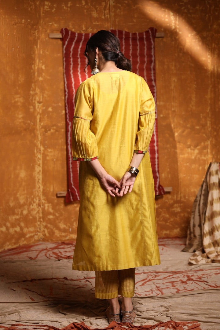 Mustard Tribal Placket Kali Kurta Set