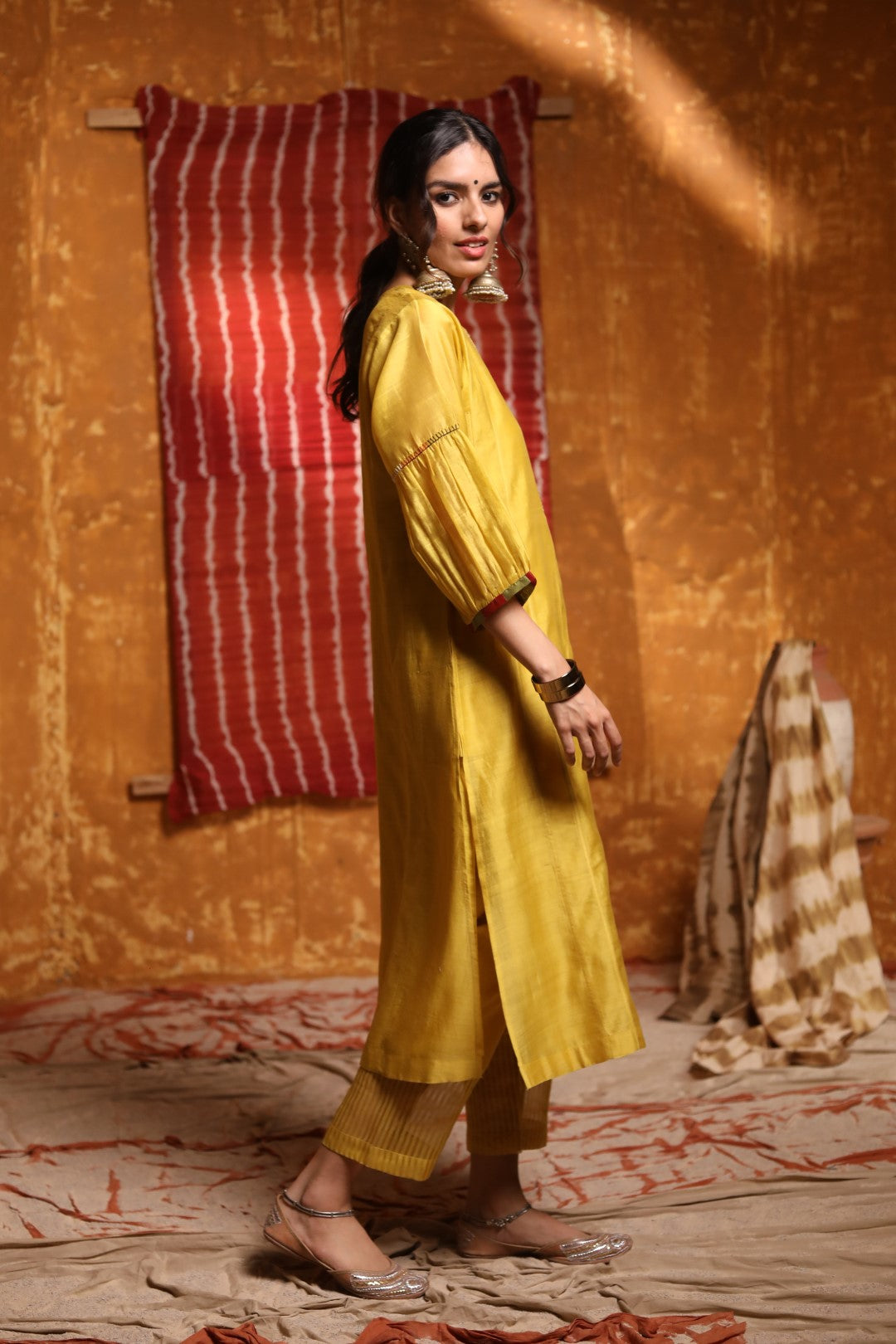 Mustard Tribal Placket Kali Kurta Set
