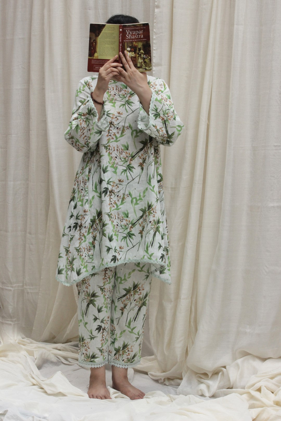 PISTA GREEN FOREST PRINT LINEN TUNIC