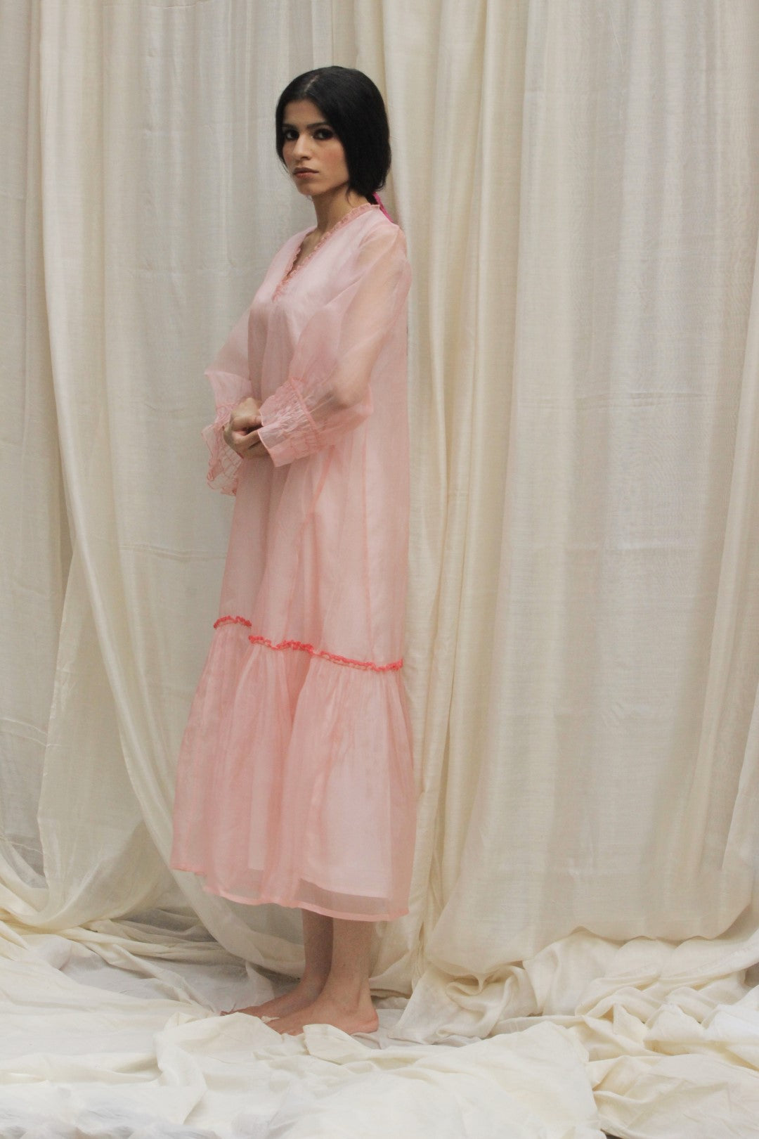 BABY PINK ORGANZA GATHER FRILL DRESS