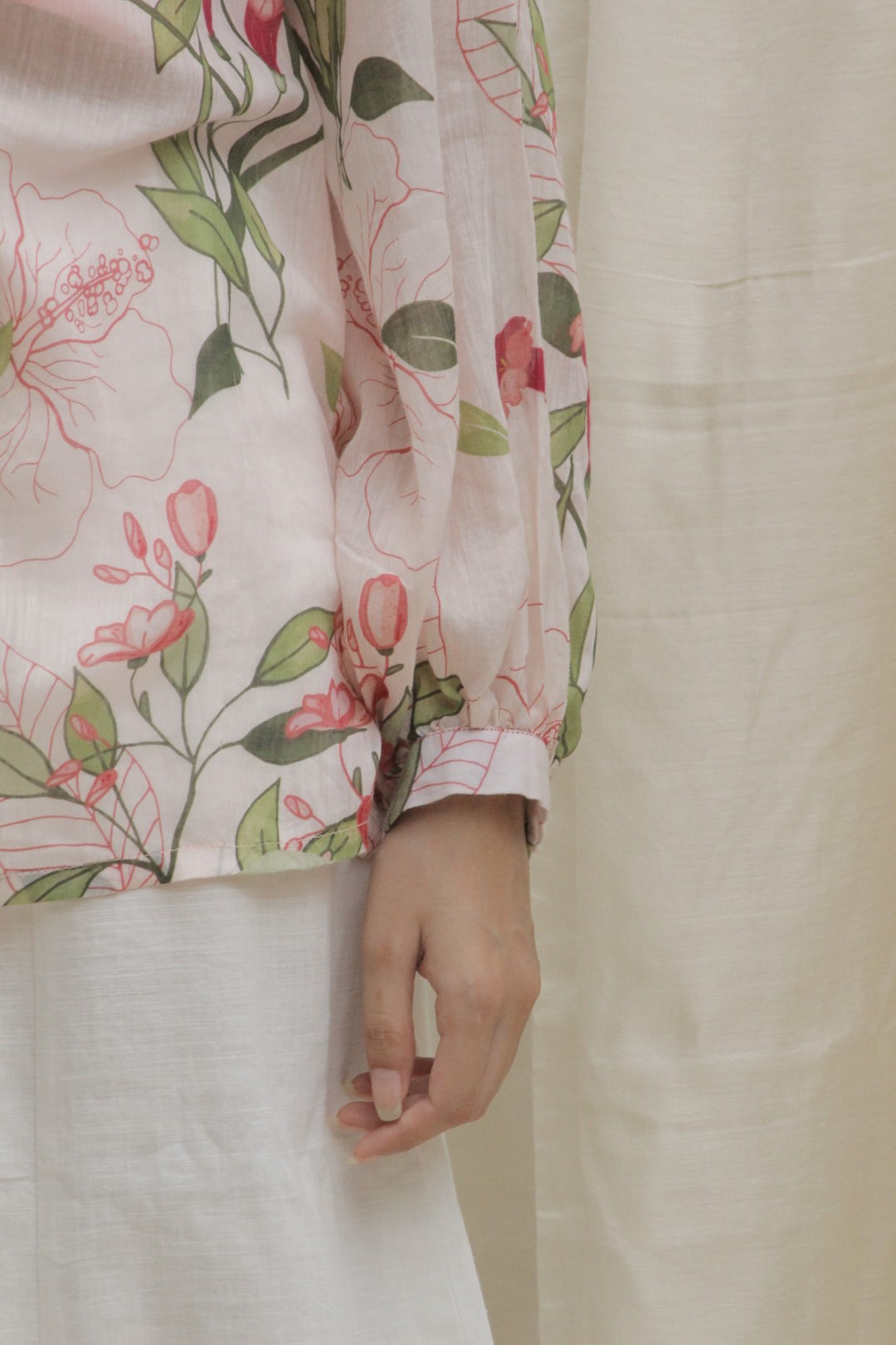 BABY PINK LINEN PRINTED TULIP SHORT TUNIC