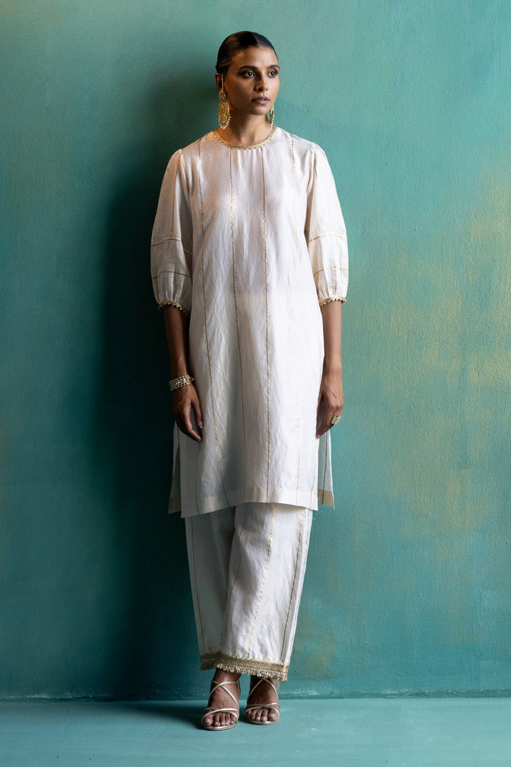 DIL-KASH CREAM PANTS WITH GOLD STRIPES