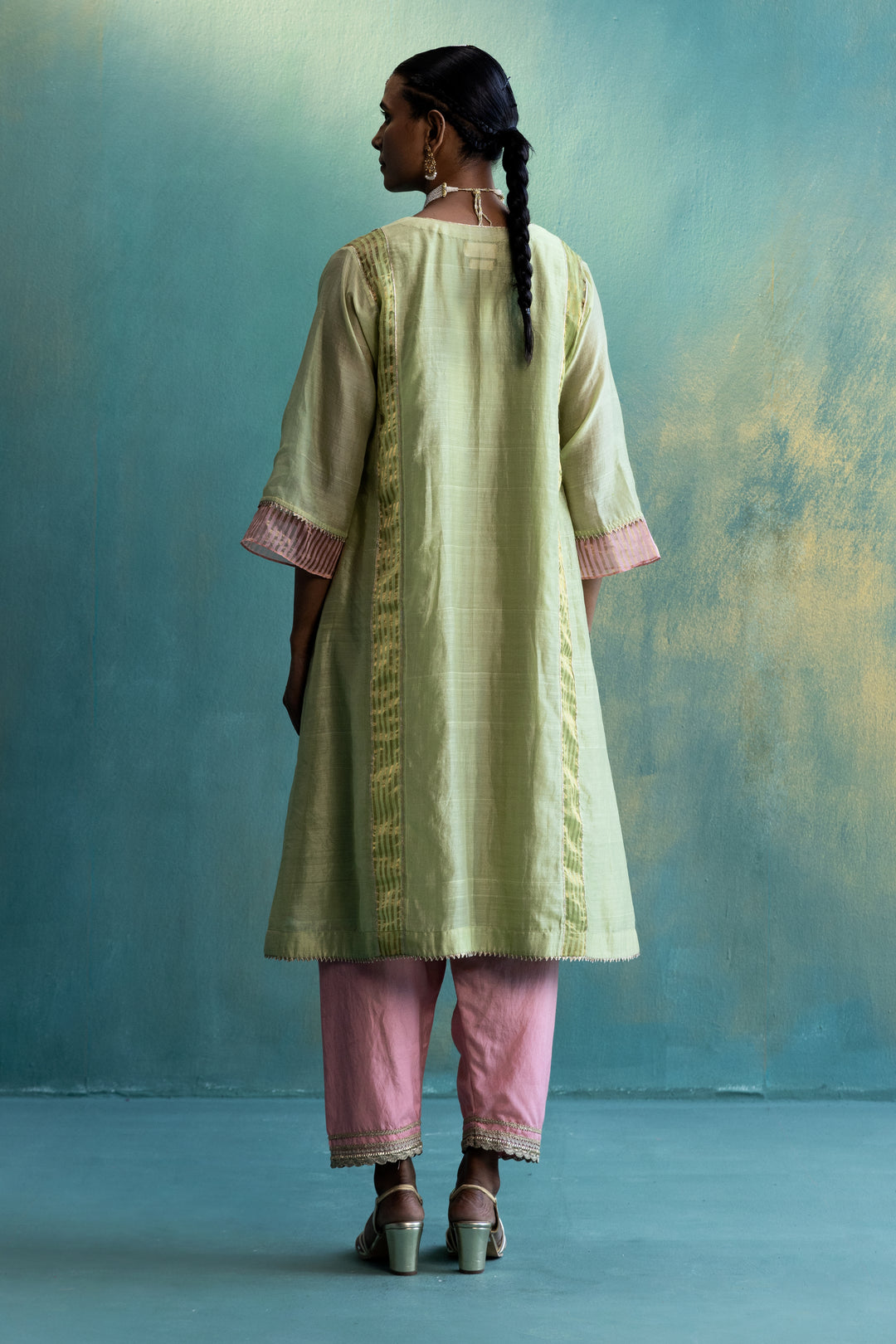 DIL-KASH OLIVE GREEN YOKE FLORAL EMBROIDERY CHOGA SET OF 3
