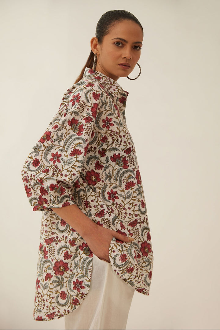 IVORY FLORAL CHINTZ COTTON SHIRT WITH COTTON PANTS