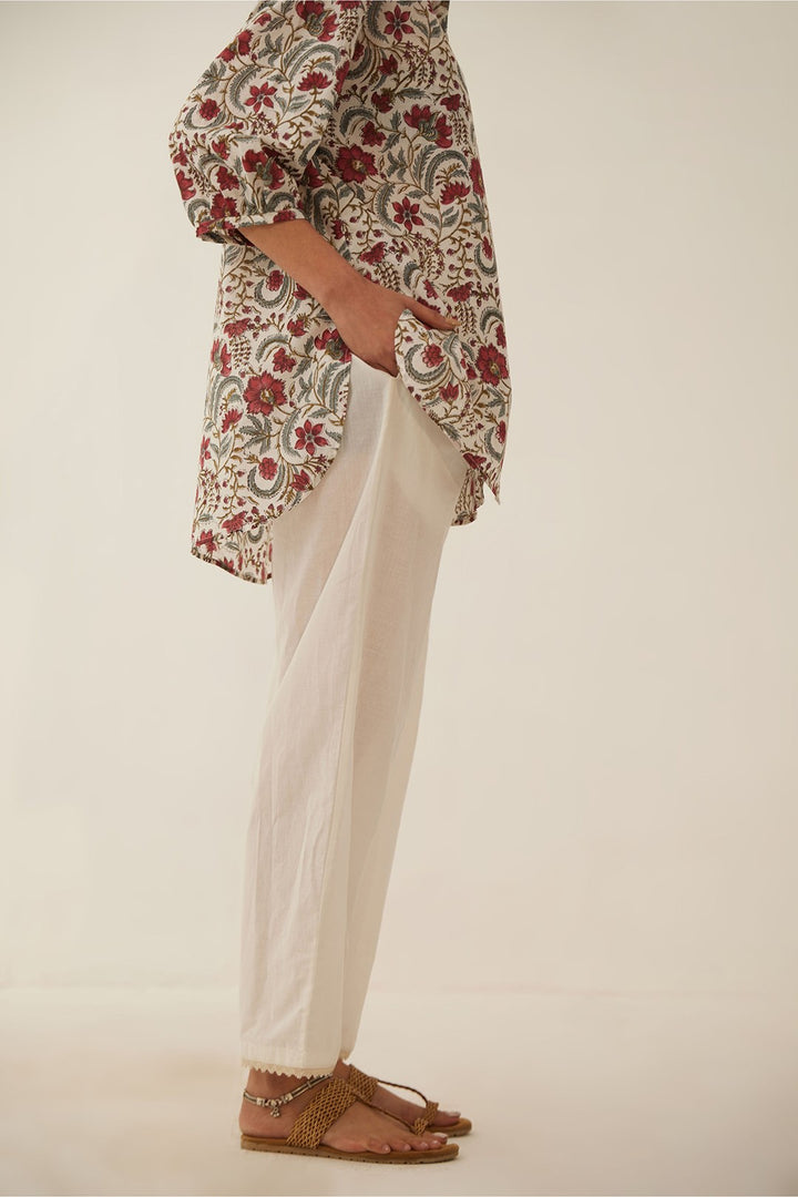 IVORY FLORAL CHINTZ COTTON SHIRT WITH COTTON PANTS