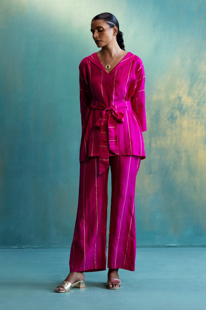 DIL-KASH PINK SILK PANTS WITH GOLD STRIPES