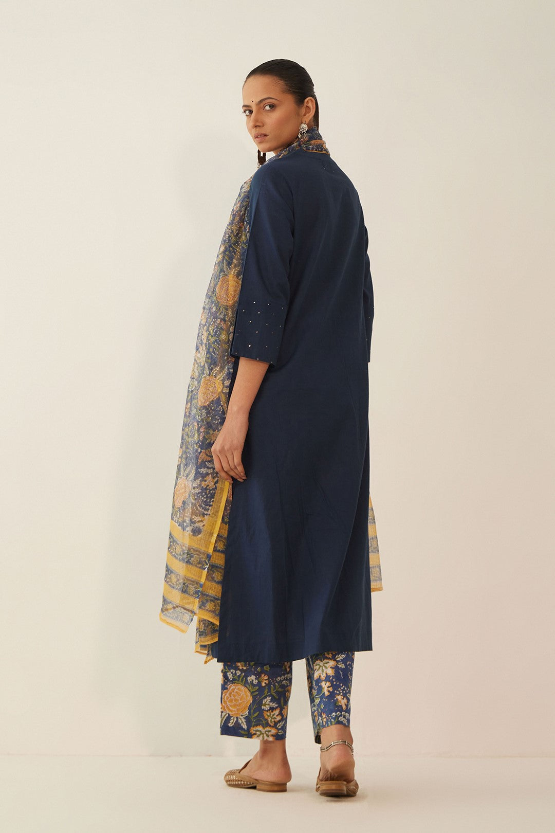 BLUE COTTON KURTA WITH FLORAL PANTS AND DUPATTA