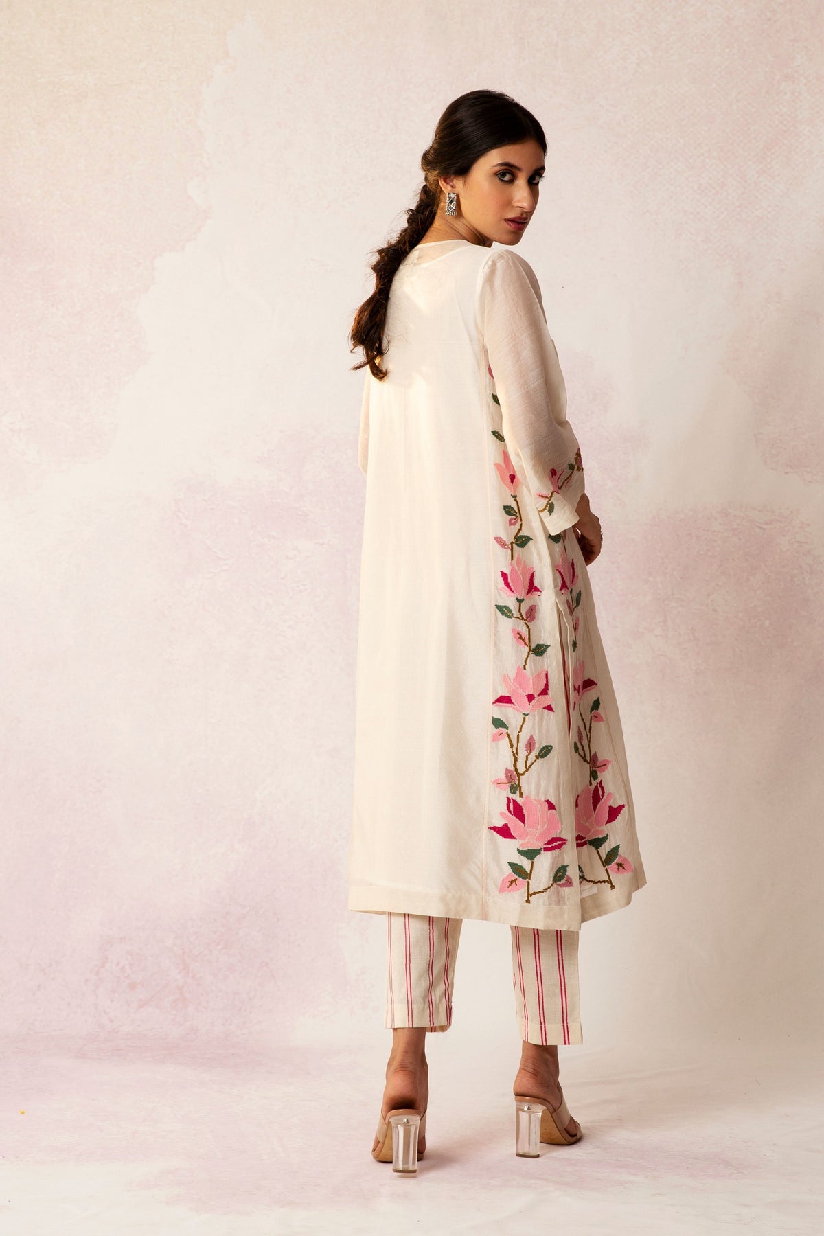 BAHAAR IVORY FLORAL KALI KURTA SET