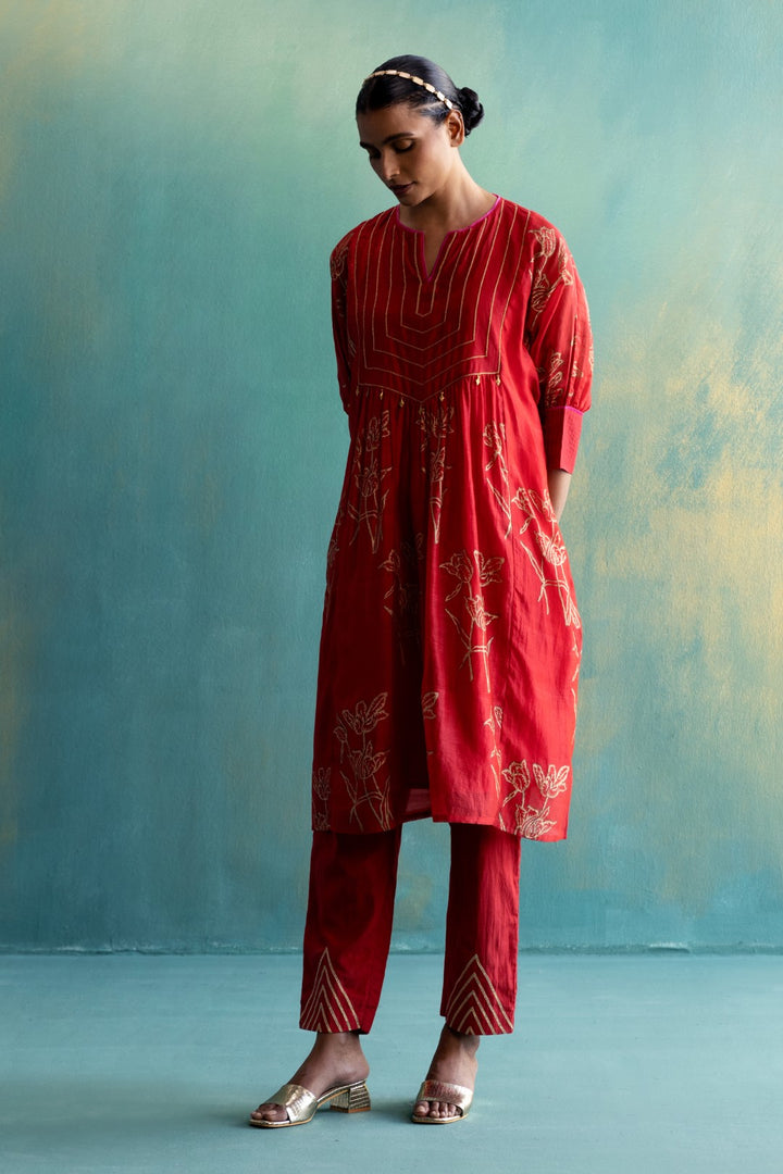 DIL-KASH RED COTTON SILK PANTS
