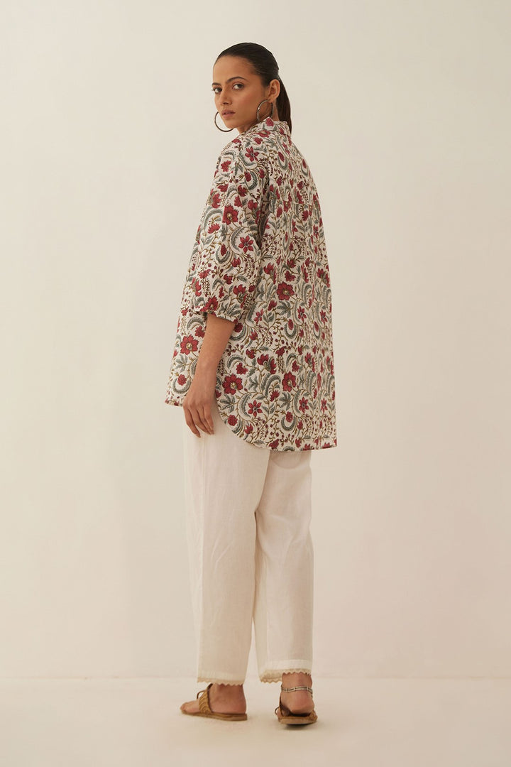 IVORY FLORAL CHINTZ COTTON SHIRT WITH COTTON PANTS