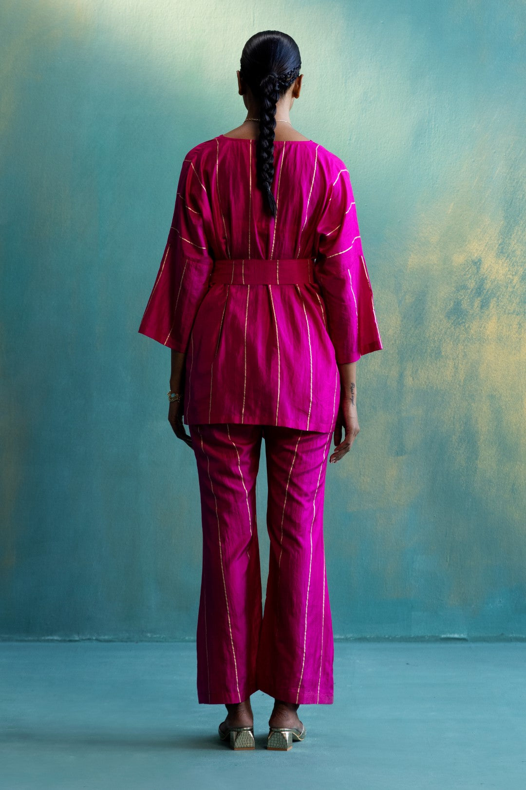 DIL KASH PINK SILK PANTS WITH GOLD STRIPES SHIVANI BHARGAVA