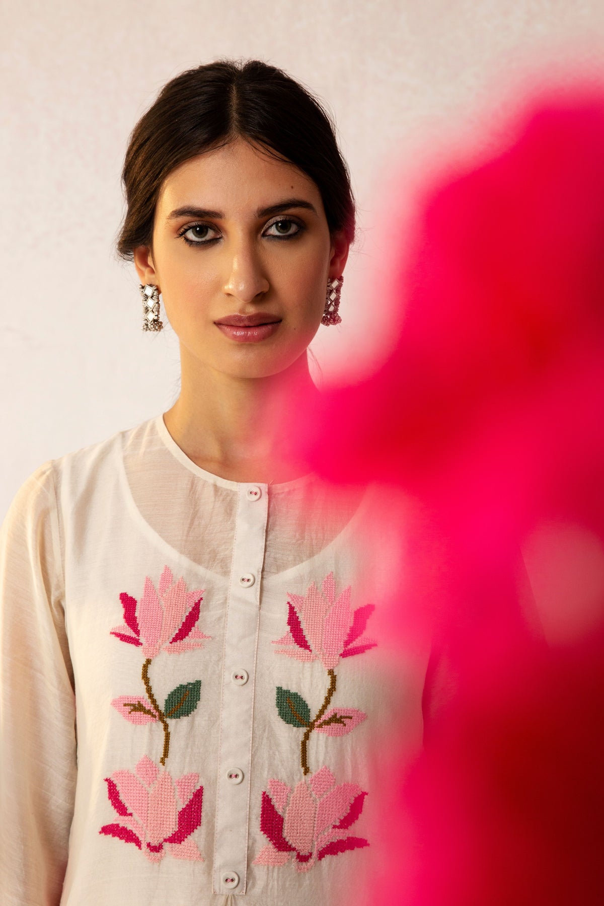 BAHAAR IVORY FLORAL KALI KURTA SET