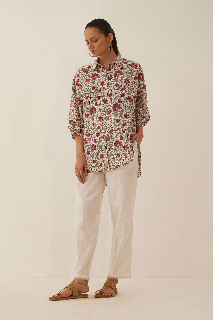 IVORY FLORAL CHINTZ COTTON SHIRT WITH COTTON PANTS