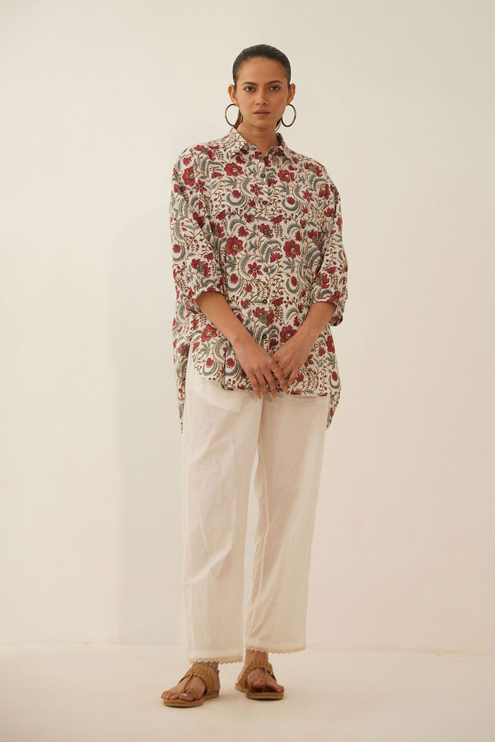 IVORY FLORAL CHINTZ COTTON SHIRT WITH COTTON PANTS