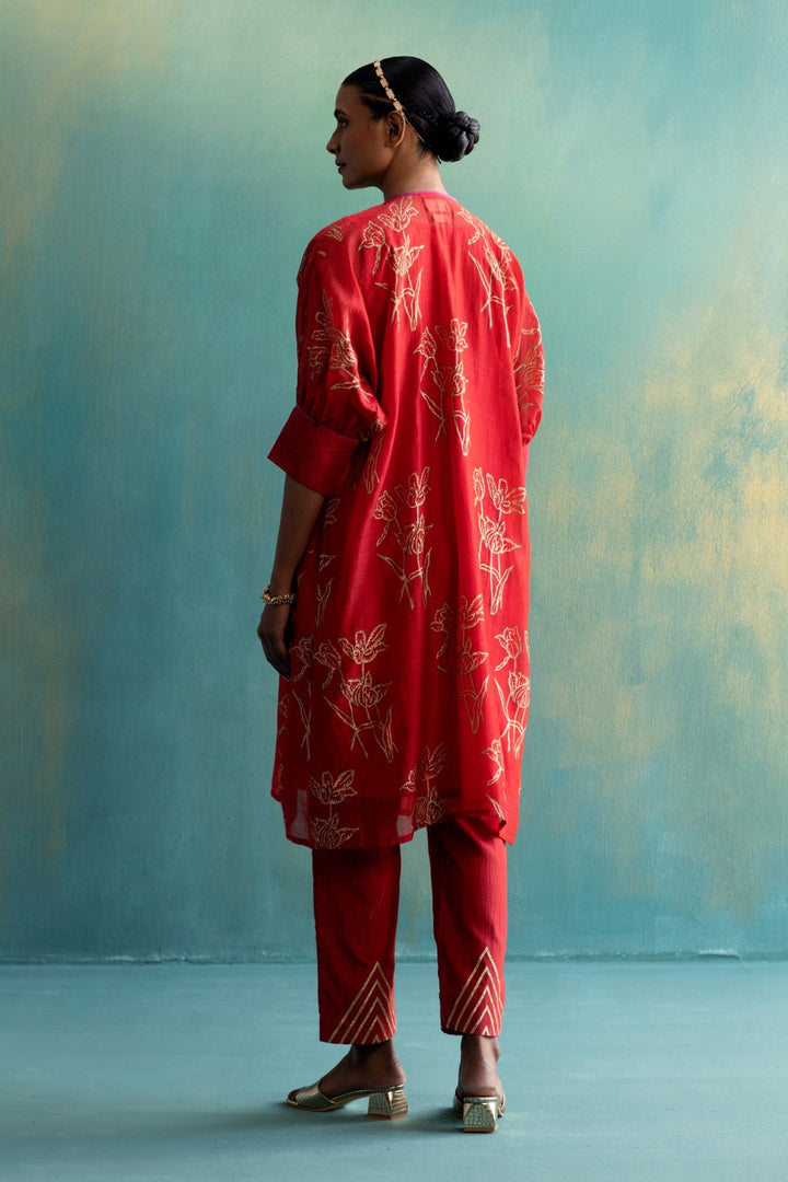 DIL-KASH RED COTTON SILK PANTS