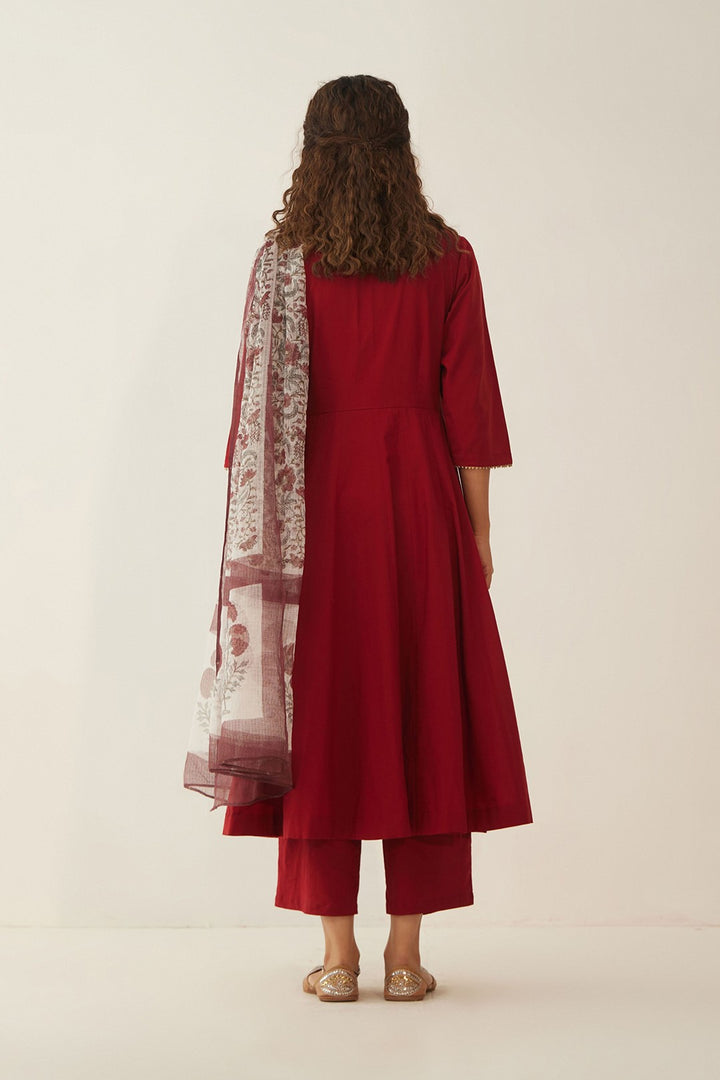 MAHROON ANGRAKHA WITH PANTS AND CHINTZ FLORAL DUPATTA
