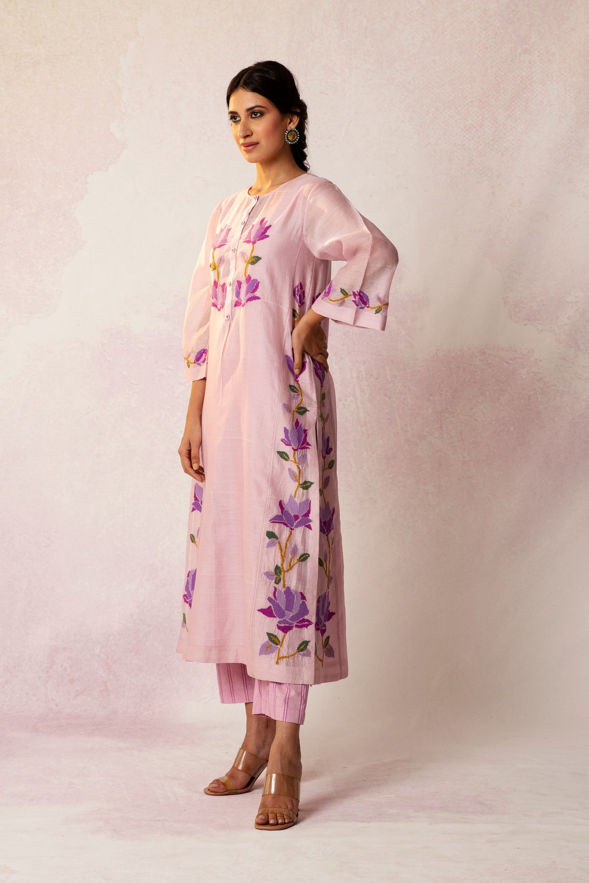 BAHAAR LILAC FLORAL KALI KURTA