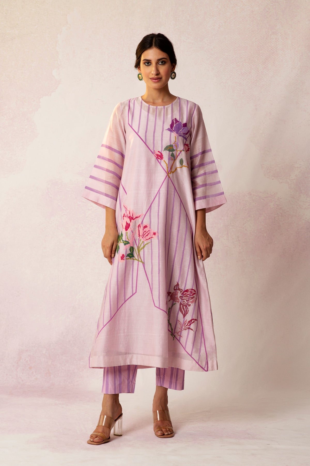 BAHAAR LILAC GRID FLORAL KURTA SET