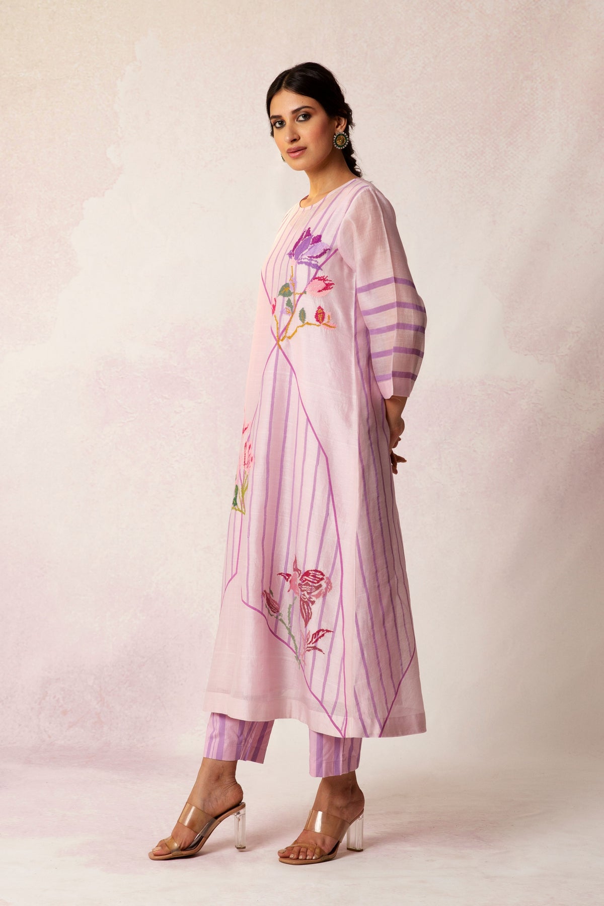 BAHAAR LILAC GRID FLORAL KURTA SET