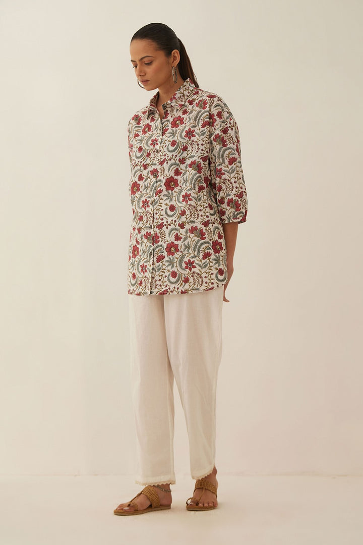 IVORY FLORAL CHINTZ COTTON SHIRT WITH COTTON PANTS