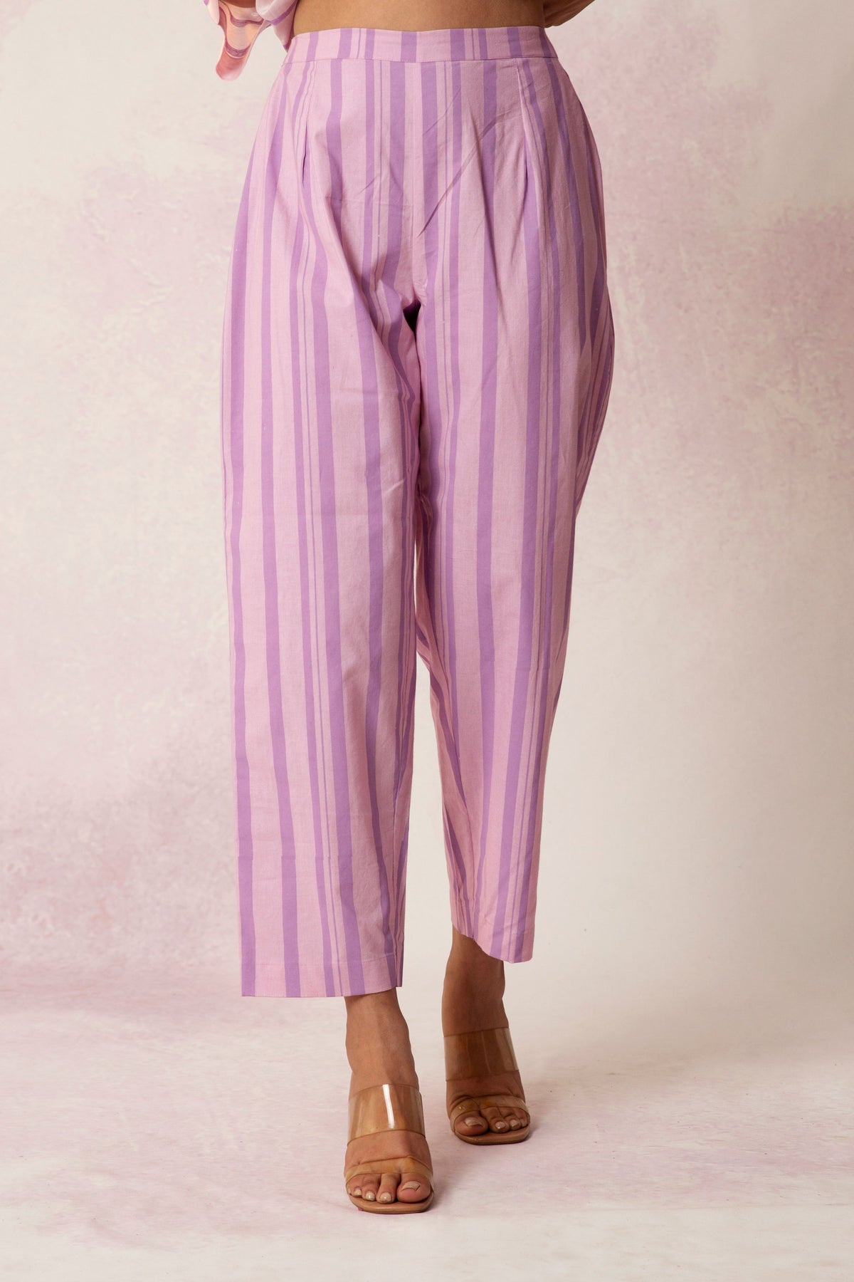 BAHAAR LILAC COTTON WHITE DISCHARGE STRIPE PANT