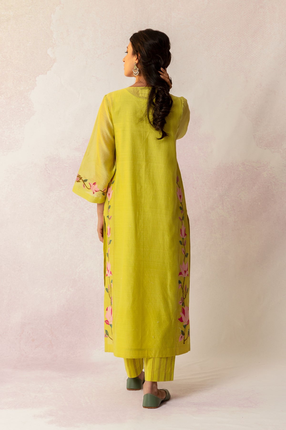 BAHAAR OLIVE FLORAL KALI KURTA SET