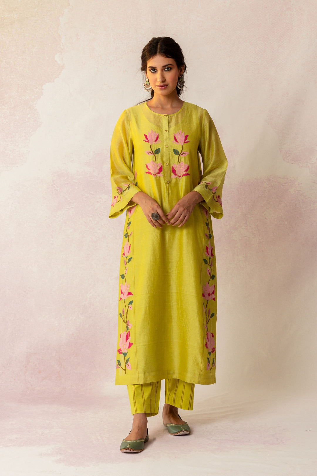 BAHAAR OLIVE COTTON DOUBLE STRIPE BLOCK PRINT PANT