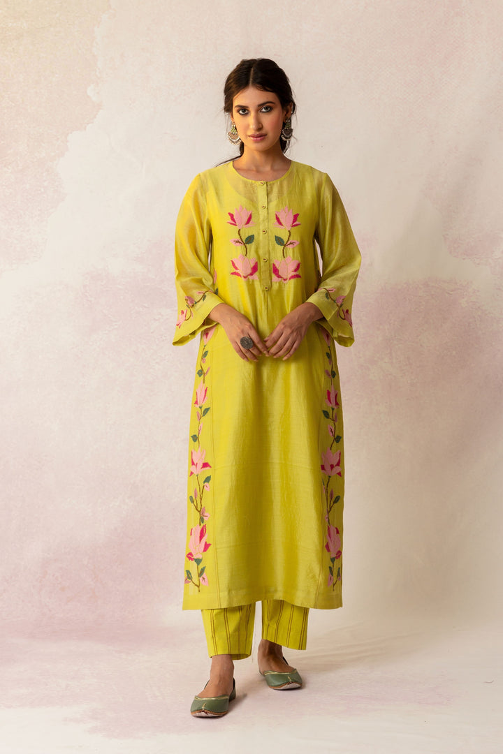 BAHAAR OLIVE COTTON DOUBLE STRIPE BLOCK PRINT PANT