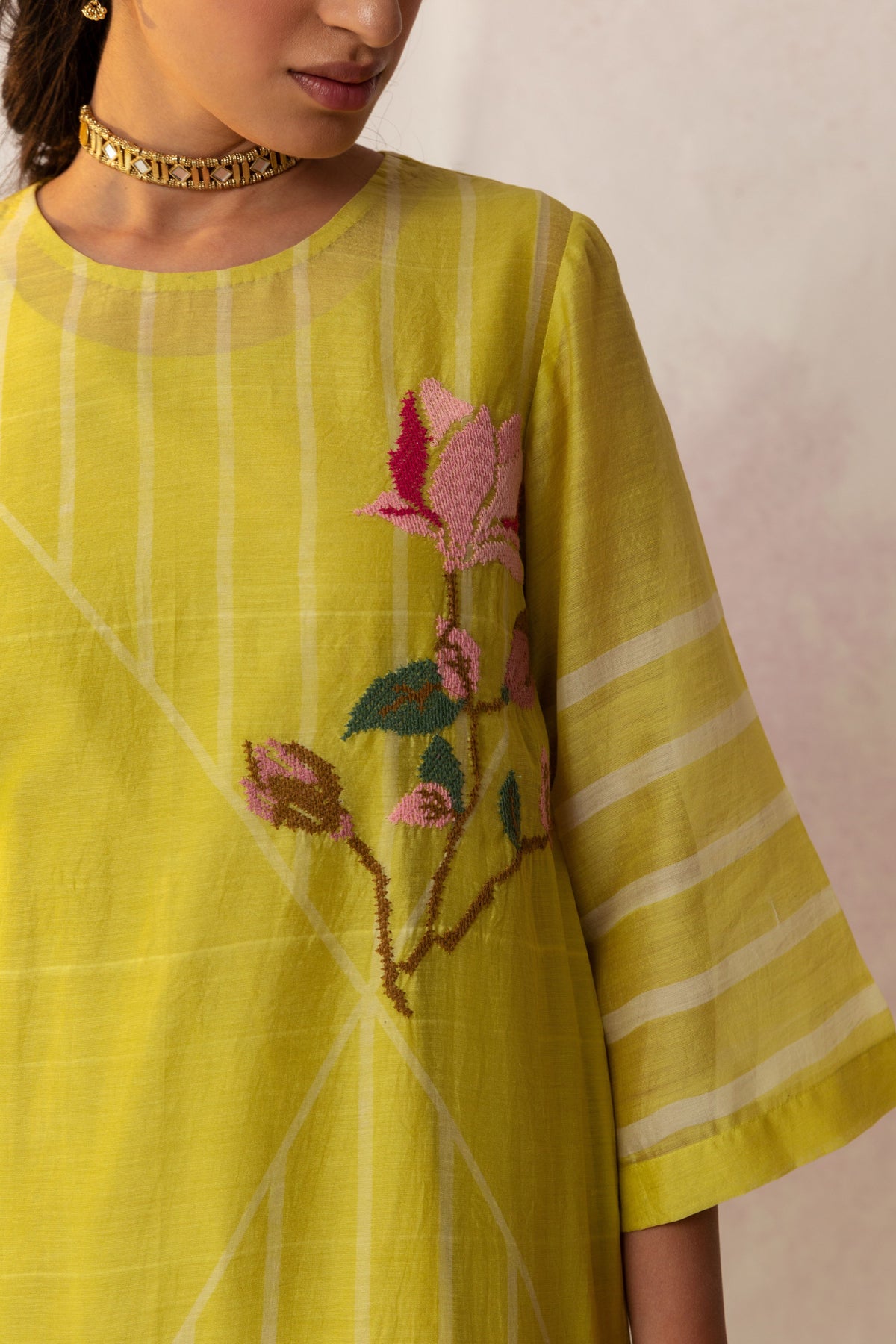 BAHAAR OLIVE GRID FLORAL KURTA SET