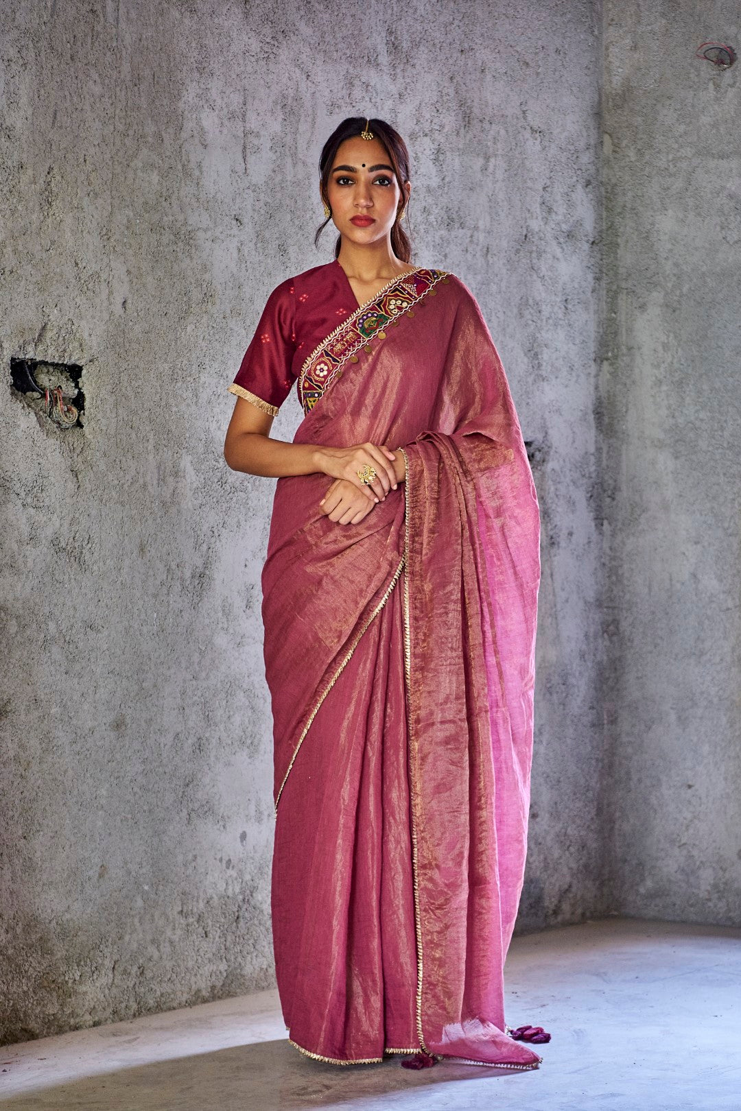 FALSA HANDWOVEN TISSUE CHANDERI EMBROIDERED SHAMBHAVI SAREE