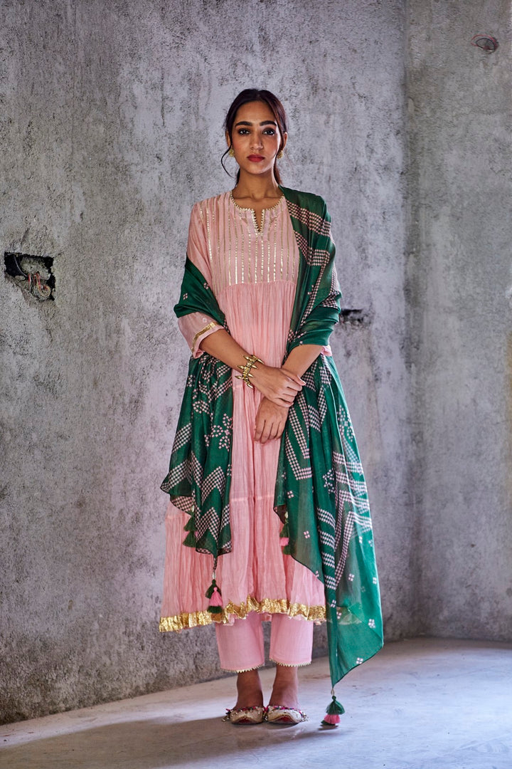 PADMANI-BABY PINK CHANDERI WITH GOTA DETAILING ANARKALI SET