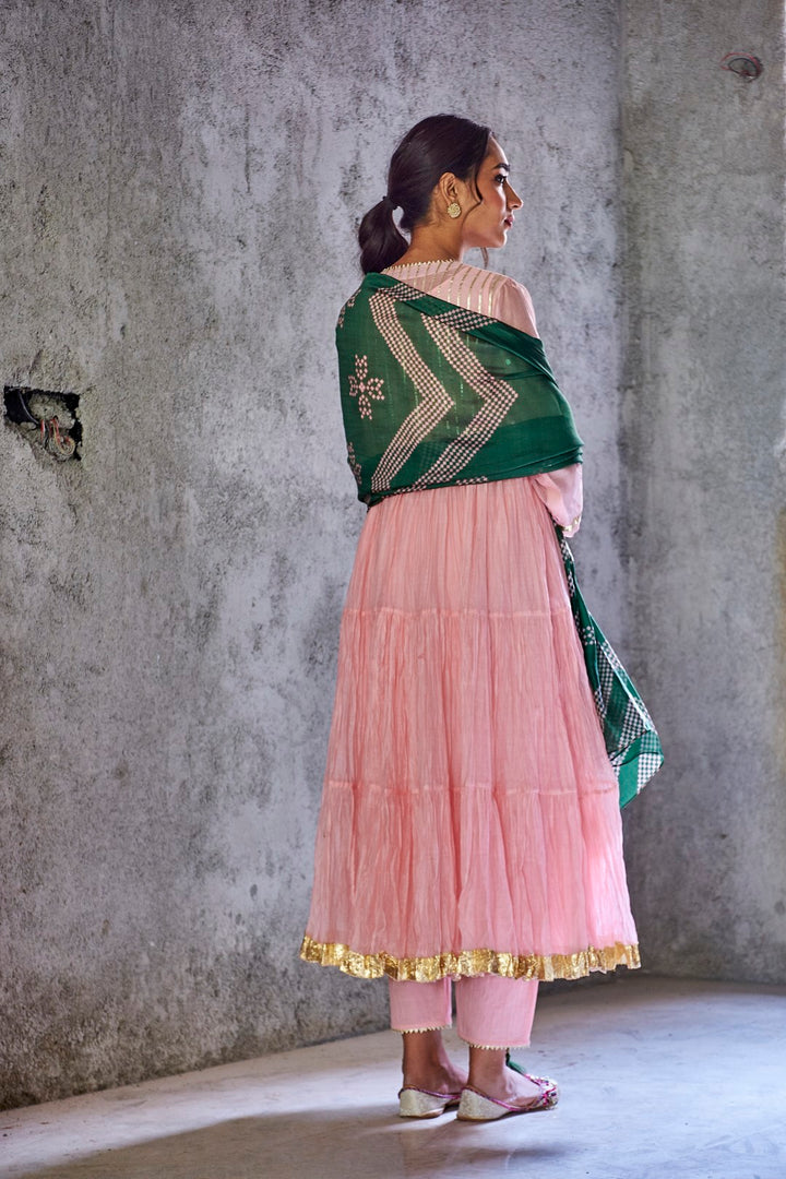 PADMANI-BABY PINK CHANDERI WITH GOTA DETAILING ANARKALI SET