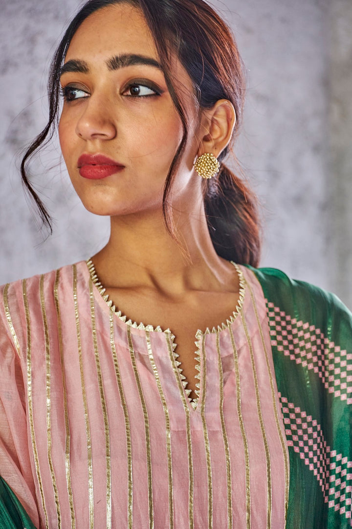 PADMANI-BABY PINK CHANDERI WITH GOTA DETAILING ANARKALI SET