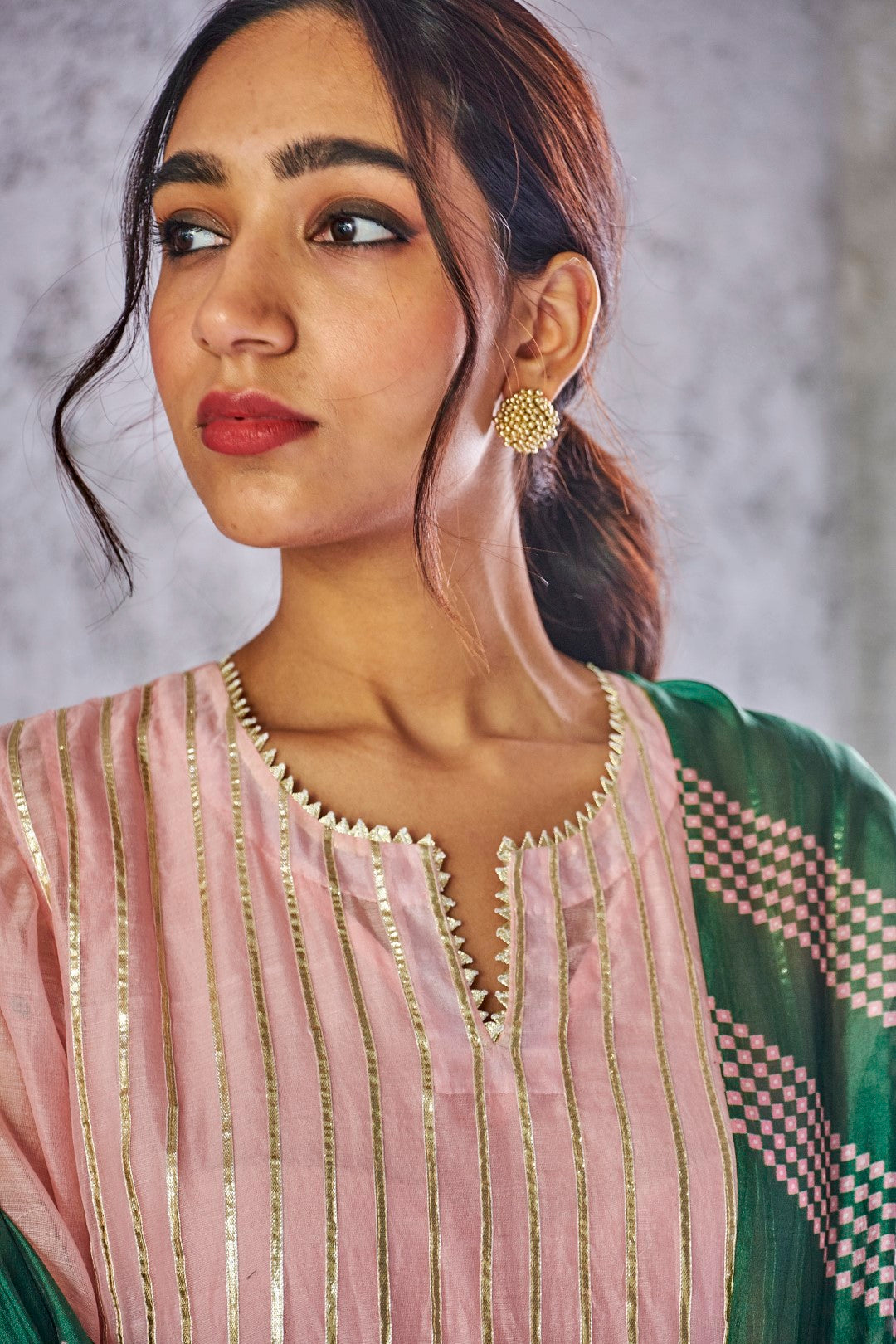 BABY PINK CHANDERI WITH GOTA DETAILING PADMANI ANARKALI WITH PANT AND DUPATTA