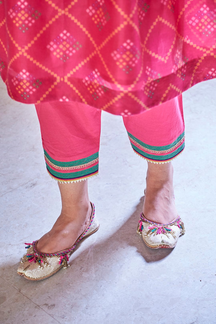 FUCHSIA PINK CHANDERI BANDHANI PRINT PUSHP KURTA