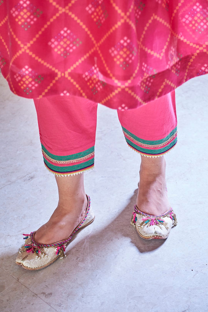 FUCHSIA PINK CHANDERI BANDHANI PRINT PUSHP KURTA