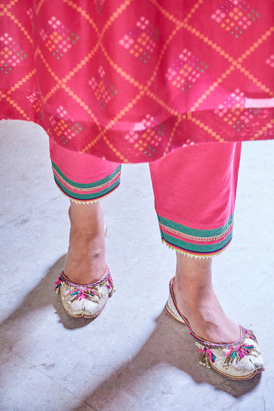 FUCHSIA PINK CHANDERI BANDHANI PRINT PUSHP KURTA