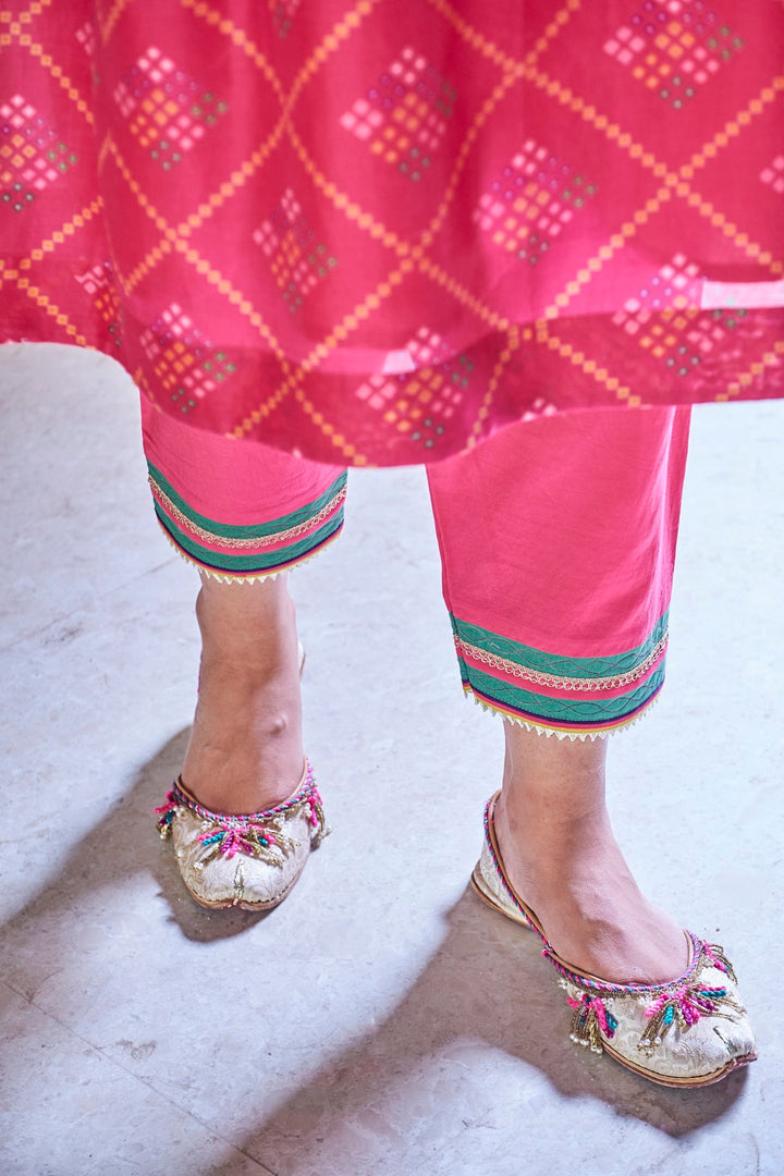 FUCHSIA PINK CHANDERI BANDHANI PRINT PUSHP KURTA