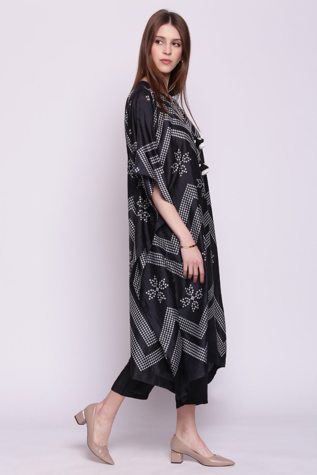 BALCK COTTON SILK STRAIGHT PANTS